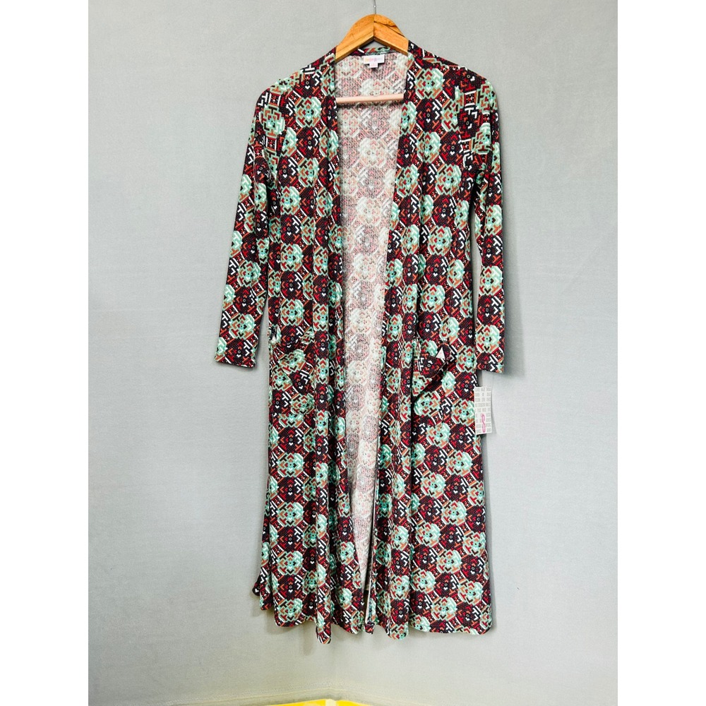 LuLaRoe Sarah Cardigan Multicolor S Geometric Long Sleeve Open Front Duster New